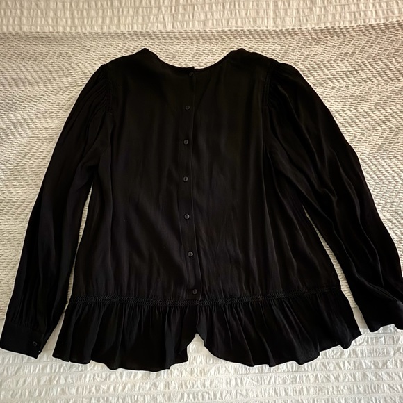 Lightweight Loose Black Top with Ruffle Bottom & Buttons on Back - Picture 2 of 3